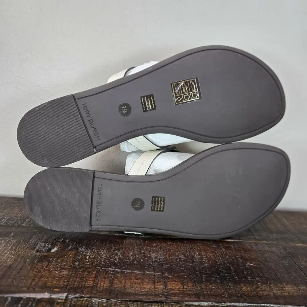 NEW Tory Burch Metal Miller Leather Womens Size 7 Sandal Flip Flops Light Cream